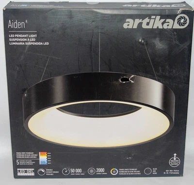 Матовый черный светодиодный подвесной светильник Artika Aiden 20 дюймов с регулируемым 5-цветным оттенком Color Tech - Изображение 1 из 4