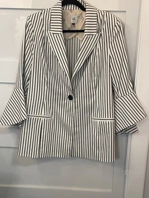 Blazer para mujer Cabi azul marino a rayas manga campana estilo 14 #5295 Coastal Preppy Foto 1 de 4