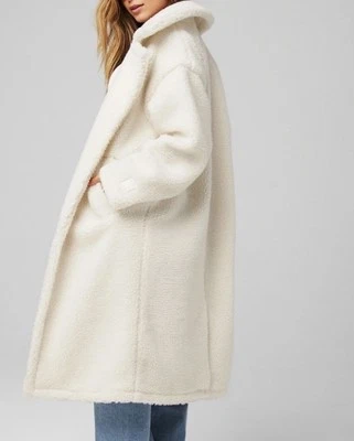 Fabletics Teddy Long Coat Plus Size 1X XXL Bone Sherpa Plush Lined Open Front - Image 1 of 4