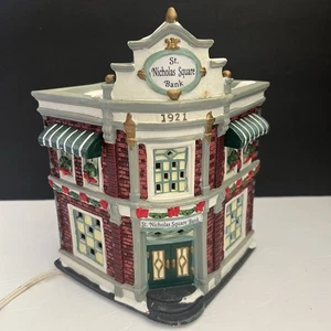 St Nicholas Square Bank 1921 Lighted Christmas Village Building  Ceramic House - Picture 1 of 13