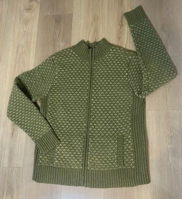 Cárdigan de lana LL Bean Lambs’ suéter bolsillos delanteros con cremallera verde para mujer talla L Foto 1 de 4