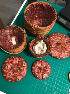 Set of 3 Longaberger Pumpkin Baskets w/Lids, Liners, & Protectors - Picture 1 of 3