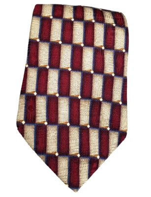 Bill Blass Black Label Checkered  Red & Gold Classic Wide Silk Mens Neck Tie - Image 1 of 4