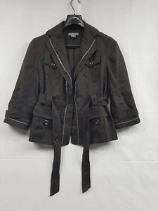 Ann Taylor 100% Linen Jacket Belted Brown Womens Long Sleeve Size Medium  - Picture 1 of 13