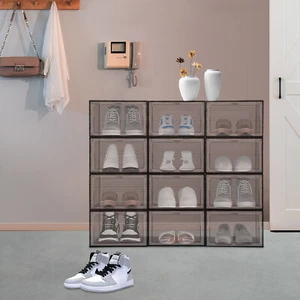12PCS Acrylic Shoe Boxes Shoe Display Cases Black Brown Shoe Organizer Container - Picture 1 of 21