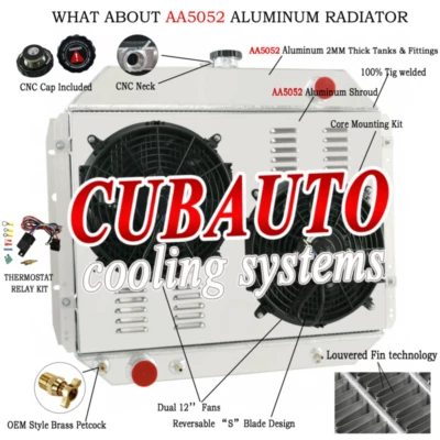 4Row Radiator Shroud Fan Fit 1966-1979 Ford F-Series F350 Bronco Truck V8 AT MT Foto 1 de 4