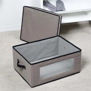 Fabric Closet Storage Box with Lid, Clear-View Window and Removable Dividers - Picture 1 of 5