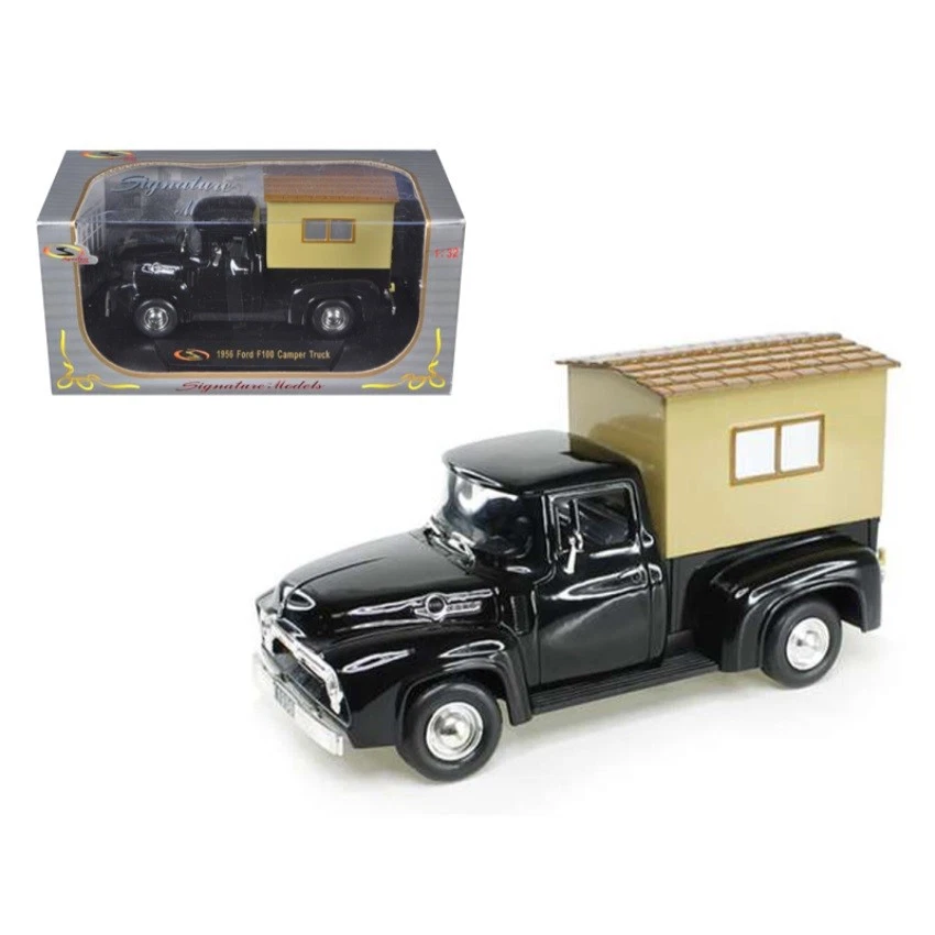 1956 Ford F100 Diecast Camper Truck Black 1 32 Scale Signature Models