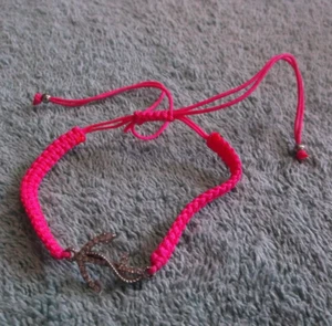 Hot Pink Adjustable Cord Bracelet With A Silvertone & Rhinestone Anchor - Picture 1 of 2