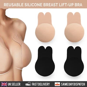 Silicone Breast Lift Up Nipple Covers Reusable Invisible Tape Push up Rabbit Bra - Picture 1 of 8