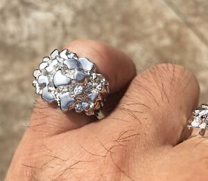 Men's Fine Solid Metal 925 Sterling Silver Engagement Wedding Nugget Pinky Ring