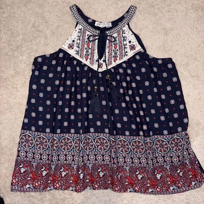 Jolt Blouse Women's Large Boho Lace Embroidery Tassel Tank Dress Shirt - Image 1 of 4