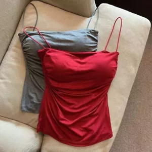 Women Tank Tops Camisole Cropped Vest Sleeveless Padded Bra Thin Strap Summer ! - Picture 1 of 28