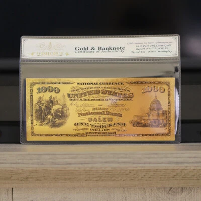100mg 24K Gold - 1875 $1000 Dollars National Currency Banknote with White COA - Image 1 of 2