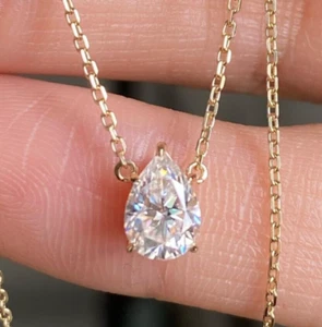 Solitaire Pear Pendant Teardrop Necklace Pear Cut Moissanite Pendant Women Gift - Picture 1 of 6
