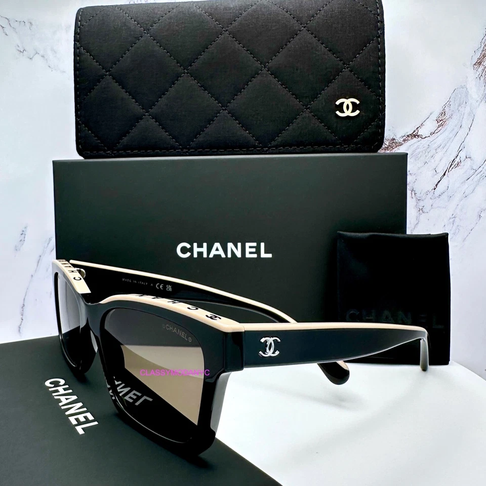 CHANEL Sunglasses Black Beige Square CC Top Frame Logo Womens 5417 54mm