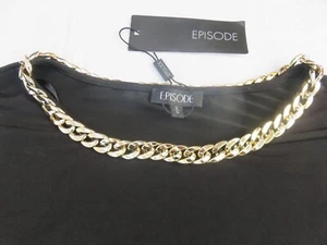 EPISODE NEU MIT ETIKETT SCHWARZ LANGARM JERSEY BLUSE TOP & GOLD KETTE AUSSCHNITT UK 10-12 - Bild 1 von 16