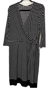 Jane Lamerton Black And White Spotted Cross Over Dress Size 14 - Picture 1 of 17