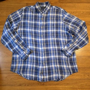 Polo Ralph Lauren Mens XXL Button Up 100% Linen Blue Plaid Long Sleeve Shirt - Picture 1 of 8