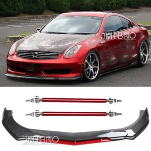 For Infiniti Q50 Q60 G35 G37 Carbon Fiber Front Bumper Lip Splitter + Strut Rods - Picture 1 of 11