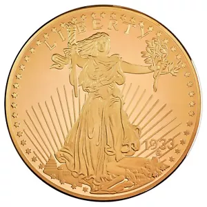 USA Medal 100 Mm 2015 Saint Gaudens Double Eagle 20 Dollars 1933 Cuivre Doré - Picture 1 of 8