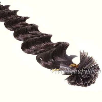 Extensiones de cabello humano Remy rizado onda profunda fusión pre punta uñas 200 U marrón oscuro Foto 1 de 3
