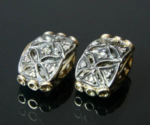 HANDMADE SILVER BEAD set w. 14 ROSE-CUT DIAMOND INDIA - Picture 1 of 4
