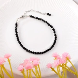 Black Spinal Faceted Round Gemstone Beads Handmade Girls & women Bracelets 6-8'' - Picture 1 of 13