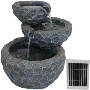 17 in. 3-Tier Chiseled Basin Solar Outdoor Water Fountain - Picture 1 of 7