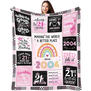 21st Birthday Blanket for Her 60"X50" Gift for Women Daughter 21 Year Old - Picture 1 of 8