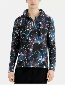 INC Mens Hoodie Sweater Black Blue Print Size XL Quarter-Zip LS NWT - Picture 1 of 4