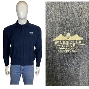 ASHWORTH Vintage Merino Wool Angora Jumper M Button Neck Golf Sweater Mod Blue - Bild 1 von 8