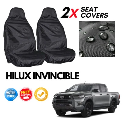 Se adapta a Toyota Hilux Invincible - Fundas de asiento negras de alta resistencia premium impermeables Foto 1 de 2