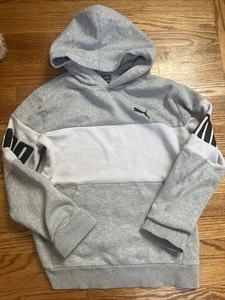 Puma Youth Hooded Sweatshirt Gray & White Hoodie Boys Size L (14/16) - Picture 1 of 7