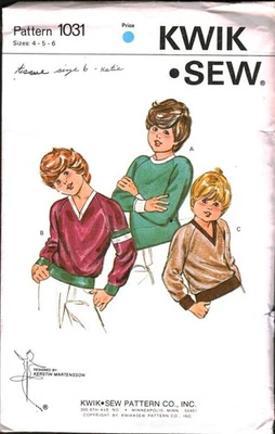 1031 Vintage Kwik Sew SEWING Pattern Boys Pullover Shirt Top UNCUT OOP 4 5 6 Sew - Image 1 of 2