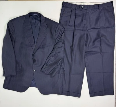 Ermenegildo Zegna Coppley Men's Navy Brown Striped Wool 2 Piece Suit 46 40x25 - Image 1 of 4