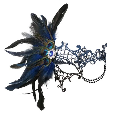 Máscara de encaje Mardi Gras con plumas mascarada veneciana máscaras para mujer fiesta Foto 1 de 4
