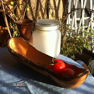 Baguette Tray Bread Dish Small Bowl Olive Wood Natural Edge Oblong 20-25c - Picture 1 of 1