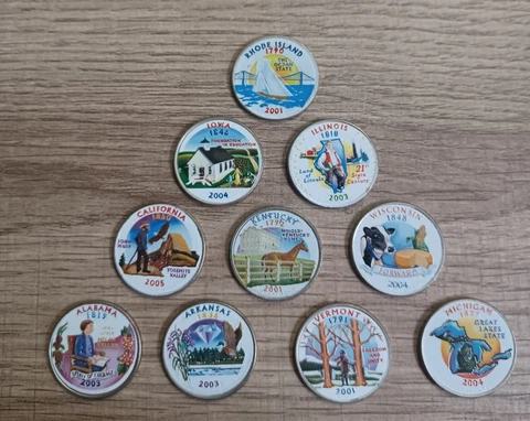 Colorized State Quarters Mixed Lot, 10 Quarter Lot, Refer to Photos, Lot 9 of 10 Cover