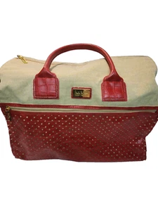 Bolso de Mano Colección Nicole Miller Taylor Beige Rojo Lona Cuero - Imagen 1 de 12