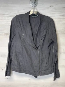 Cynthia Rowley Linen Jacket Womens M Gray Zip Long Sleeve Moto Boho - Picture 1 of 9