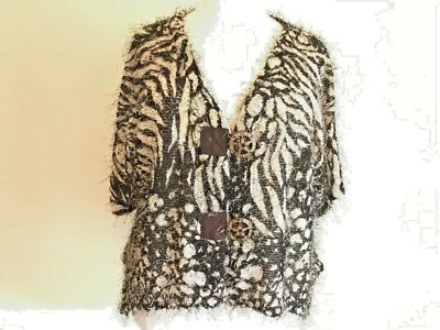 SEVENTH AVENUE Talla Grande 2X Marrón Estampado Animal Botón Difuso Frontal Bolero Encogerse de hombros Foto 1 de 4