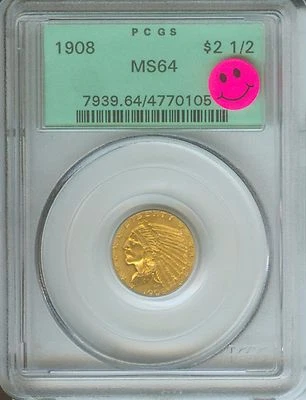 1908 $2.5 INDIAN PCGS MS64 MS-64 OLD GREEN HOLDER OGH First Year Premium Quality - Image 1 of 4