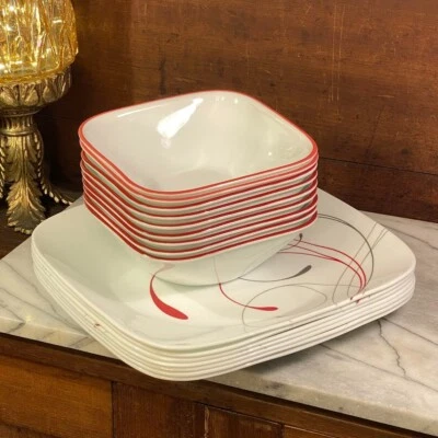 16 件装 Corelle Splendor 方形白色 16 件套餐具套装 ~ 7 盘子和 9 个碗 — 第 1/4 张图片