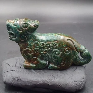 AA Antique Stone Chrysocola Tibet mystic Animal carving stone Pendent Amulet  - Picture 1 of 9