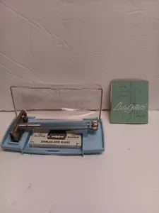 Lady Gillette Blue Starburst Safety Razor Original Case Paperwork RARE Vtg 60s - Picture 1 of 8