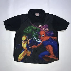 Marvel Heroes Kids Button Up Short Sleeve Shirt Size 7 - Picture 1 of 6