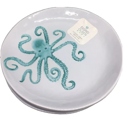 Juego de 4 platos de cena Sigrid Olsen pulpo melamina turquesa océano mar playa 11" Foto 1 de 4