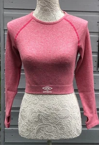Umbro Women’s UK M Seamless Ribbed LS Crop Top Pink Marl BNWT - Picture 1 of 12