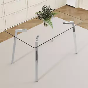 51x31.5" Rectangular Glass Dining Table w/Silver Legs for Kitchen/Dining Room - Picture 1 of 14